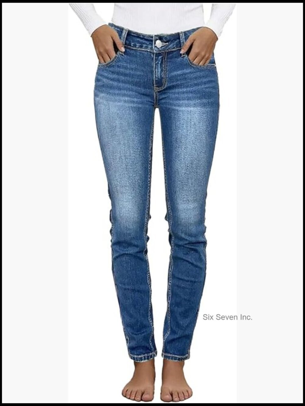 Mid Waist Skinny Stretch Denim Jeans Butt Lifting Casual Fit with Pockets